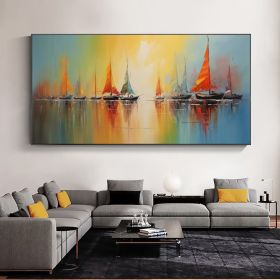 Abstract Nautical Oil Painting On Canvas Large Wall Art Original Sunset Ocean Landscape Art Custom Painting Minimalist Living Room Decor (style: 01, size: 70x140cm)