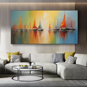 Abstract Nautical Oil Painting On Canvas Large Wall Art Original Sunset Ocean Landscape Art Custom Painting Minimalist Living Room Decor (style: 01, size: 120x240cm)
