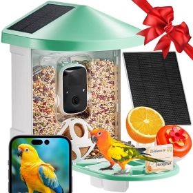VEVOR Smart Bird Feeder with AI Camera-Solar Powered HD Birdwatching (Solar Panel Style: 2 Panels on Roof Side + 1 External 3W Panel, Color: Green)