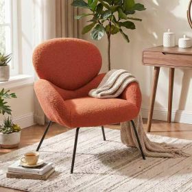 Bouclé Barrel Accent Chair with Curved Back (Color: Orange-red)