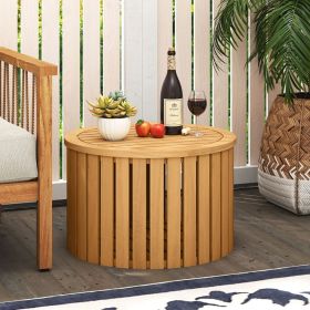 2-in-1 Acacia Wood Outdoor Side Table with  Hidden Storage (style: Round)
