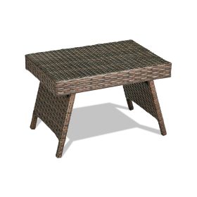 Folding Patio PE Rattan Side Coffee Table Garden Furniture (Color: brown)