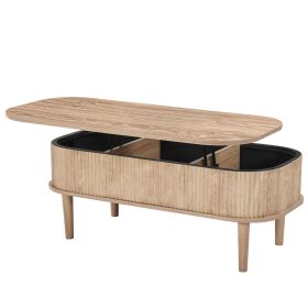 39.4 in Lift Top Coffee Table, Fluted Oval Coffee Table with 3 Hidden Compartment, Mid Century Wooden Oval Center Desk with Storage (Default: Default)