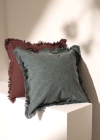 Stonewashed Linen Fringe pillow - 22x22 (Color: as Pic)