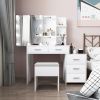 FCH Particleboard Triamine Veneer 5 Pumps 2 Shelves Mirror Cabinet Three Dimming Light Bulb Dressing Table Set White
