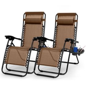 2Packs Zero Gravity Lounge Chair with Dual Side Tray 330lbs Load Foldable Recliner Chair (Color: brown)