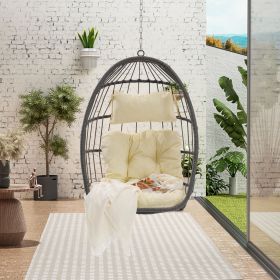 Outdoor Garden Rattan Egg Swing Chair Hanging Chair Wood (Color: as Pic)