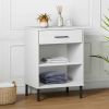 Console Cabinet with Metal Legs White Solid Wood Pine OSLO