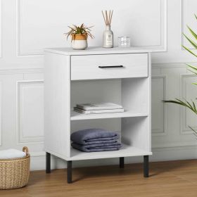 Console Cabinet with Metal Legs White Solid Wood Pine OSLO (Color: White)