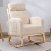 Modern Accent Rocking Chair Rocking Chair with Solid Wood Legs, Upholstered Nursery Glider Rocker, Comfy Armchair with Side Pocket