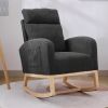Green Upholstered Rocking Chair-Solid Wood Glider with Side Pocket