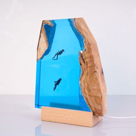 Resin Ocean Lamp,Shark and Diver resin wood lamp, Ambient Night Light, Holiday Christmas Gifts (style: diver)