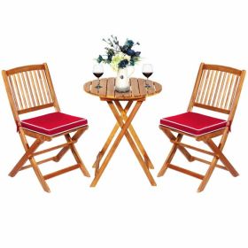 3-Piece Folding Acacia Wood Patio Bistro Set (Color: Red)