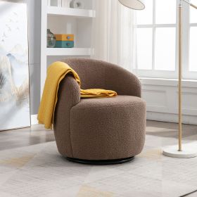 fabric swivel accent armchair barrel chair with black powder coating metal ring (Color: Chocolate)