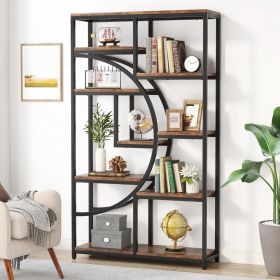 Bookshelf Industrial 5 Tier Etagere (Color: Brown And Black)