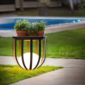 Solar LED Outdoor Plant Stand Floor Lamp with Side Table (size: small)