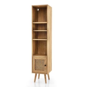 4 Tiers Rattan Storage Cabinet with Slim Design (Color: Natural)