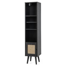4 Tiers Rattan Storage Cabinet with Slim Design (Color: Black)
