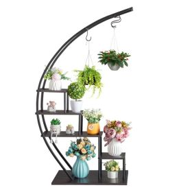 Artisasset 2pcs 5 Layers Semicircle Iron Wood Suitable For Garden Balcony Patio Lawn Home Decoration Plant Stand Flower Pot Stand Iron Flower Stand Bl (Color: as picture)