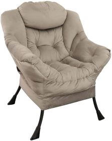 Accent Chair Lazy Reclining Armchair with Removable Metal Legs and High-Density Foam;  Comfy Upholstered Single Sofa Chair for Living Room (Color: Grey)