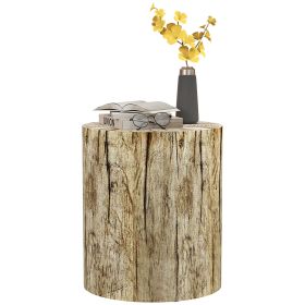 HOMCOM Tree Stump Stool, Decorative Side Table with Round Tabletop, Concrete End Table with Wood Grain Finish for Indoors and Outdoors (Color: as Pic)