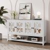 Elegant Retro Console Table/Storage Cabinet/Sideboard with Mirrored Doors,Spacious Shelves,and Durable Acacia Wood Legs - Perfect for Living Room