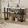 Retro Elegant Console Table with Marble-Effect Top and Versatile Storage Solutions for Entryway and Living Room