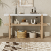 Retro Elegant Console Table with Marble-Effect Top and Versatile Storage Solutions for Entryway and Living Room