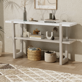 Retro Elegant Console Table with Marble-Effect Top and Versatile Storage Solutions for Entryway and Living Room (Color: Gray Wash, Material: Solid Wood+MDF)