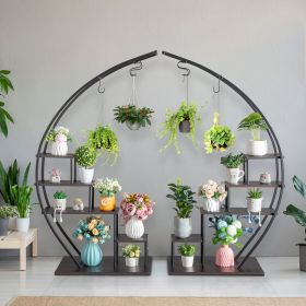 Artisasset 2pcs 5 Layers Semicircle Iron Wood Suitable For Garden Balcony Patio Lawn Home Decoration Plant Stand Flower Pot Stand Iron Flower Stand Bl (Color: Black)