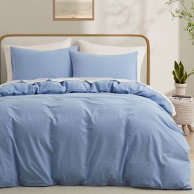 Soft Washed Cotton Duvet Set (Color: Light Blue, size: QUEEN)