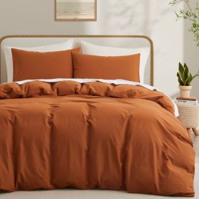Soft Washed Cotton Duvet Set (Color: Burnt Orange, size: QUEEN)