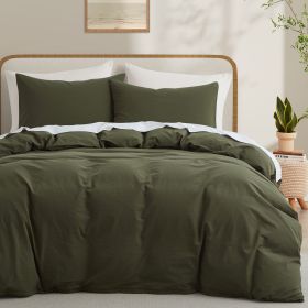 Soft Washed Cotton Duvet Set (Color: Olive Green, size: KING)