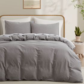 Soft Washed Cotton Duvet Set (Color: Light grey, size: KING)