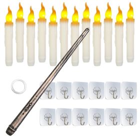 12Pcs Flameless Floating Candles LED Magic Hanging Candle Light Battery Operated Flickering Warm Light Window Candle With Magic Wand Remote for Hallow (Lighting Color: Yellow Light)