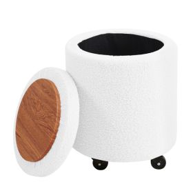 Storage Ottoman Foot Rest Round Footstool Velvet Footrest Multifunctional Rolling Stool Coffee Table Ottoman with Wheels Vanity Stool for Makeup Room (Color: as picture)