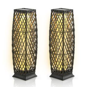 2 Pieces Solar-Powered Diamond Wicker Floor Lamps with Auto LED Light (Color: brown)