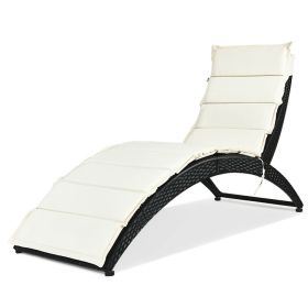 Foldable Patio Lounge Chair with Cushion for Backyard (Color: Beige)
