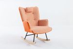 35.5" Nursery Rocking Chair-Pink Cotton Glider with Houndstooth pattern