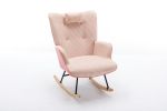 35.5" Nursery Rocking Chair-Pink Cotton Glider with Houndstooth pattern