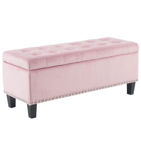 Ottoman with Storage,Foot Rest Bench Bag Floor Chair for Bedroom or Entryway in Gray (Color: Pink)