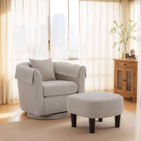 Swivel Accent Chair with Ottoman Set, Modern Chenille Barrel Armchair with Removable Back Pillow & 2 Armrest Covers for Living Room, Bedroom, Office (Main Color: Gray, Main Material: Chenille)