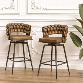 28" 360 Swivel Bar Stools Set of 2 Modern Swivel Bar Chairs, Barstools Counter Height with High Backrest, Easy 3-5 Minute Assembly for Bar, Kitchen (Color: Brown+PU)