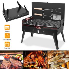 16.7x10x17.7in Portable Charcoal Grill Foldable BBQ Suitcase Grill Shelf For Outdoor Camping Picnics Garden Grilling (Color: as picture)
