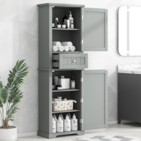 Tall Bathroom Storage Cabinet with Drawer - Freestanding Black Organizer, Painted MDF (Color: Grey)