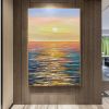 Hand Painted Oil Painting Large Sunset Seascape Oil Painting on Canvas Original Abstract Yellow Beach Landscape Painting Textured Wall Art Living Room