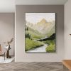 Hand Painted Oil Painting Large Textured Canvas Art Mountains Landscape Art Painting Green Abstract Wall Art Light Green Landscape Painting Sky Abstra