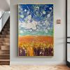 Hand Painted Oil Painting Original Nature Landscape Oil Painting On Canvas Textured Wall Art Abstract Sky Cloud Art Wheat Field Painting Living room H