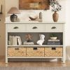 Vintage Console Table with Drawers,Water Hyacinth Woven Baskets,Multi-Color Options,Ideal for Entryway and Living Room