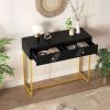 Modern Sleek Console Table Two Drawers with Stripe Design for Living Room and Entryway